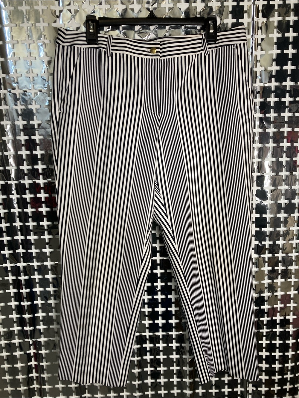 Michael Kors Black and White Vertical Stripe Chinos